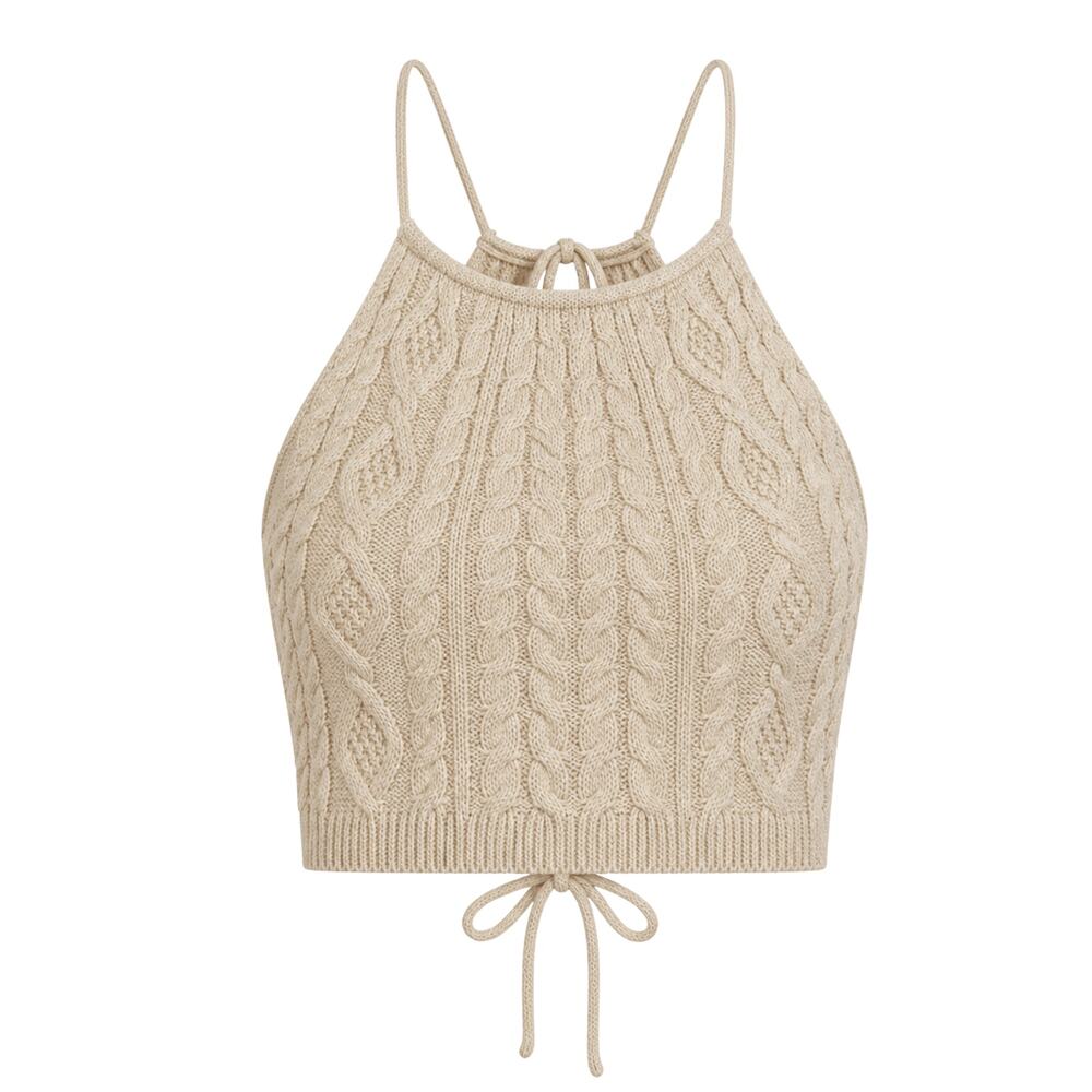 PAPERMOON NWT Crop Top Women's Sz Medium Beige Rib Knit Open Back Top